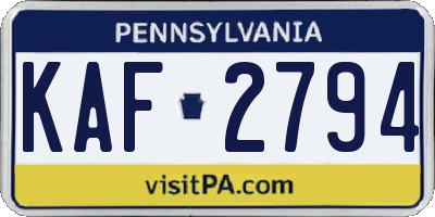 PA license plate KAF2794