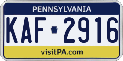 PA license plate KAF2916