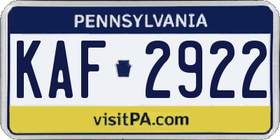 PA license plate KAF2922