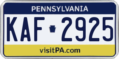 PA license plate KAF2925