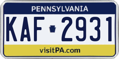 PA license plate KAF2931