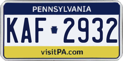 PA license plate KAF2932