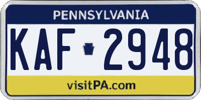PA license plate KAF2948