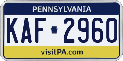 PA license plate KAF2960