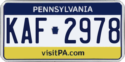 PA license plate KAF2978