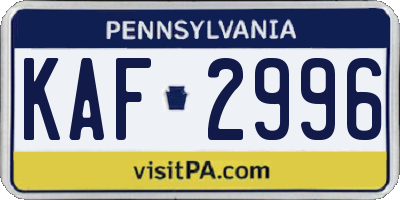 PA license plate KAF2996