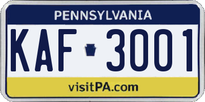 PA license plate KAF3001
