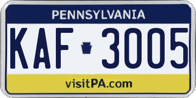 PA license plate KAF3005