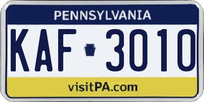 PA license plate KAF3010