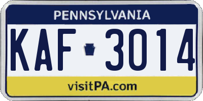 PA license plate KAF3014
