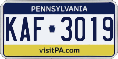 PA license plate KAF3019
