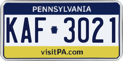 PA license plate KAF3021