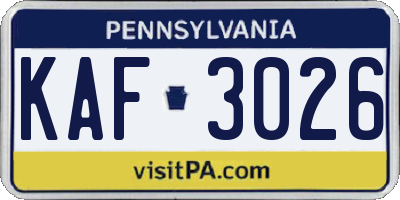 PA license plate KAF3026