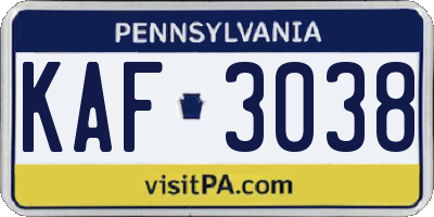 PA license plate KAF3038