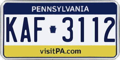 PA license plate KAF3112