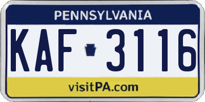 PA license plate KAF3116