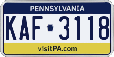 PA license plate KAF3118