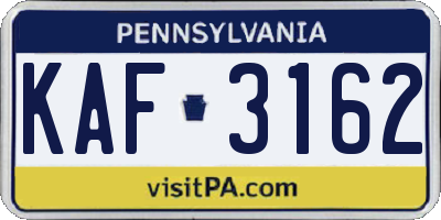 PA license plate KAF3162