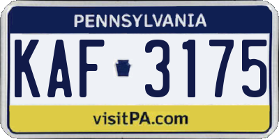 PA license plate KAF3175