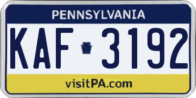 PA license plate KAF3192