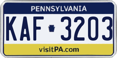 PA license plate KAF3203