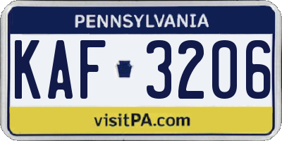 PA license plate KAF3206