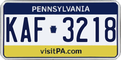 PA license plate KAF3218