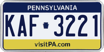 PA license plate KAF3221