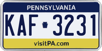 PA license plate KAF3231