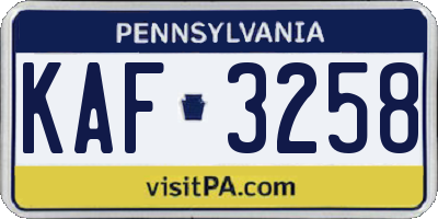 PA license plate KAF3258