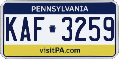 PA license plate KAF3259