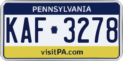 PA license plate KAF3278