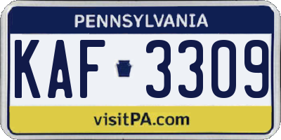 PA license plate KAF3309
