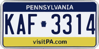 PA license plate KAF3314