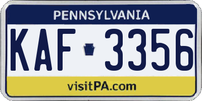 PA license plate KAF3356