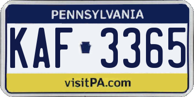 PA license plate KAF3365
