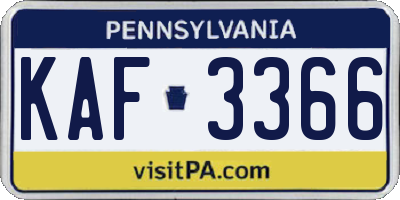 PA license plate KAF3366