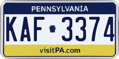 PA license plate KAF3374