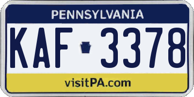 PA license plate KAF3378
