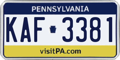 PA license plate KAF3381