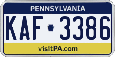 PA license plate KAF3386