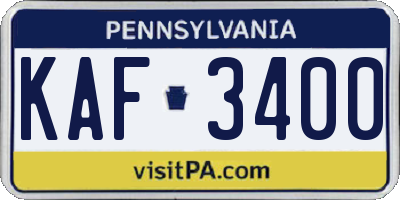 PA license plate KAF3400