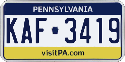 PA license plate KAF3419
