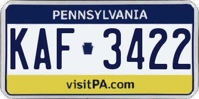 PA license plate KAF3422