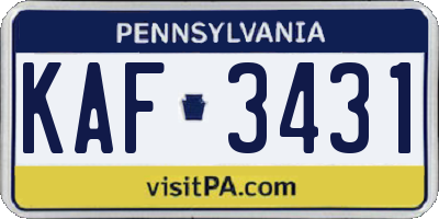 PA license plate KAF3431
