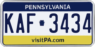 PA license plate KAF3434