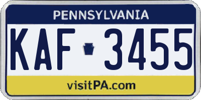 PA license plate KAF3455
