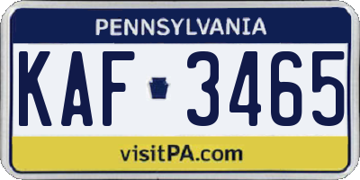 PA license plate KAF3465