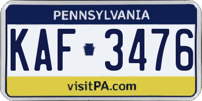 PA license plate KAF3476