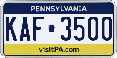 PA license plate KAF3500